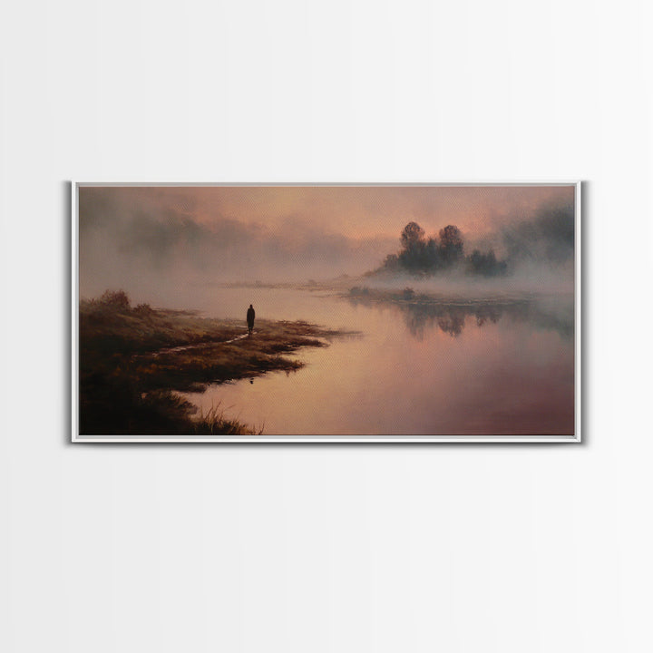 River Dawn Solitude | Framed Canvas Print | Christian Art Canvas | Jesus Painting | Christian Wall Art | Vintage Christian Art | Christian