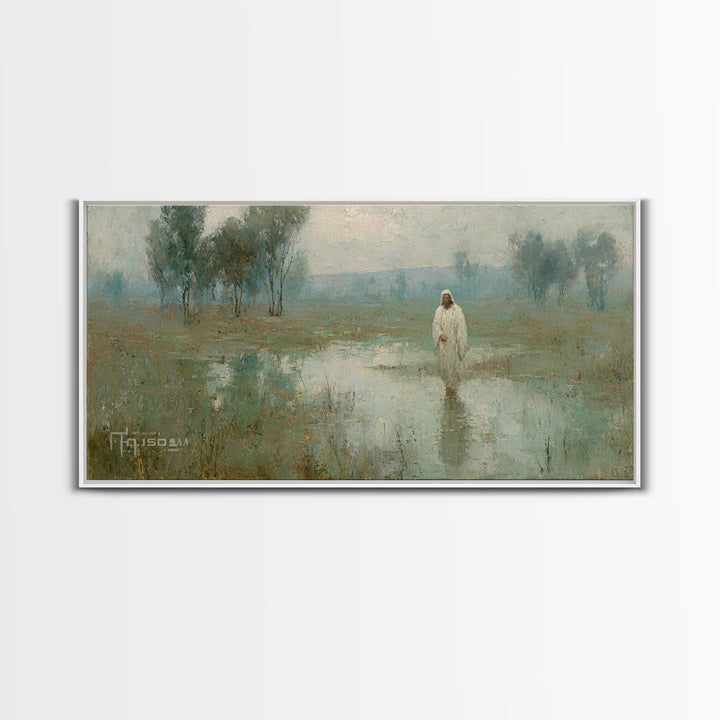 Silent Meadow Light – Framed Canvas Print – Christian Art Canvas – Jesus Painting – Christian Wall Art – Vintage Christian Painting – Chris