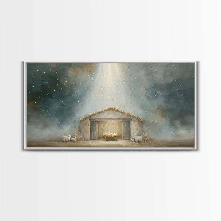 Starry Manger Peace – Framed Canvas Print – Christian Art Canvas – Christmas Art Prints – Christian Christmas Decor – Modern Christian Art