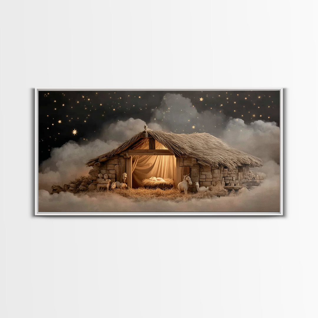 Holy Night Peace – Framed Canvas Print – Christian Art Canvas – Jesus Painting – Christmas Wall Art – Christian Christmas Art – Christian D