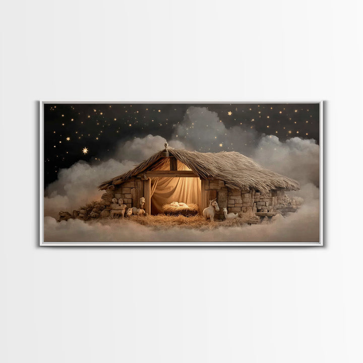 Holy Night Peace – Framed Canvas Print – Christian Art Canvas – Jesus Painting – Christmas Wall Art – Christian Christmas Art – Christian D