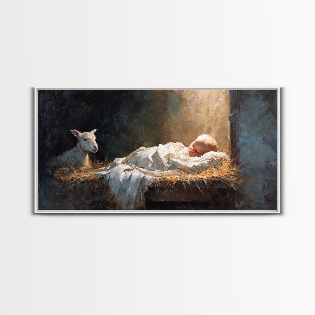 Holy Cradle Light – Framed Canvas Print – Christian Wall Art – Jesus Painting – Christian Art Canvas – Christian Christmas Art – Christian