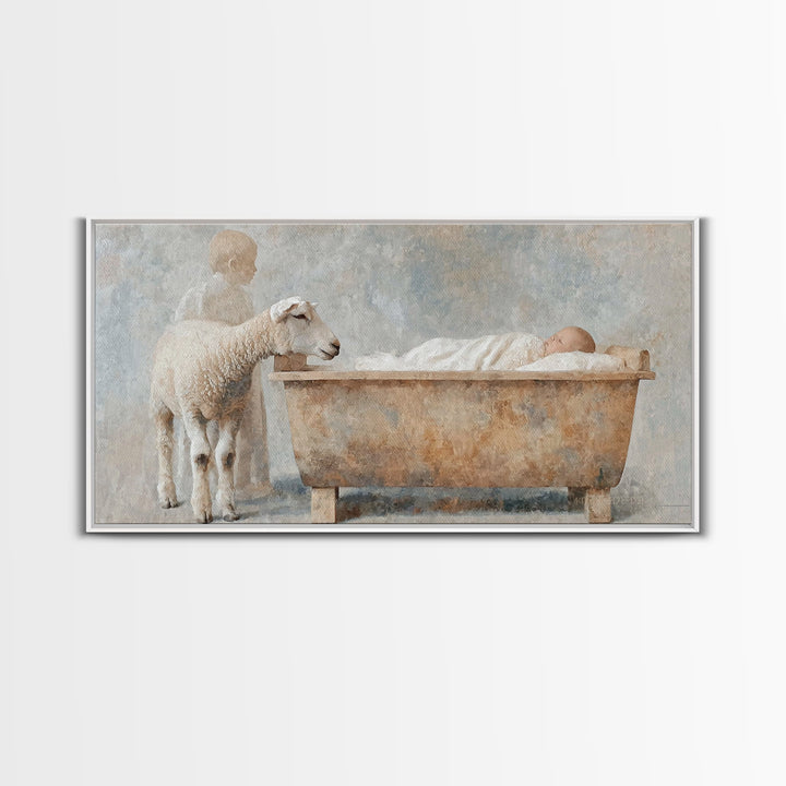 Lamb Of Peace | Framed Canvas Print | Christian Wall Art | Jesus Painting | Christian Art Canvas | Vintage Christmas Art | Christian Christ