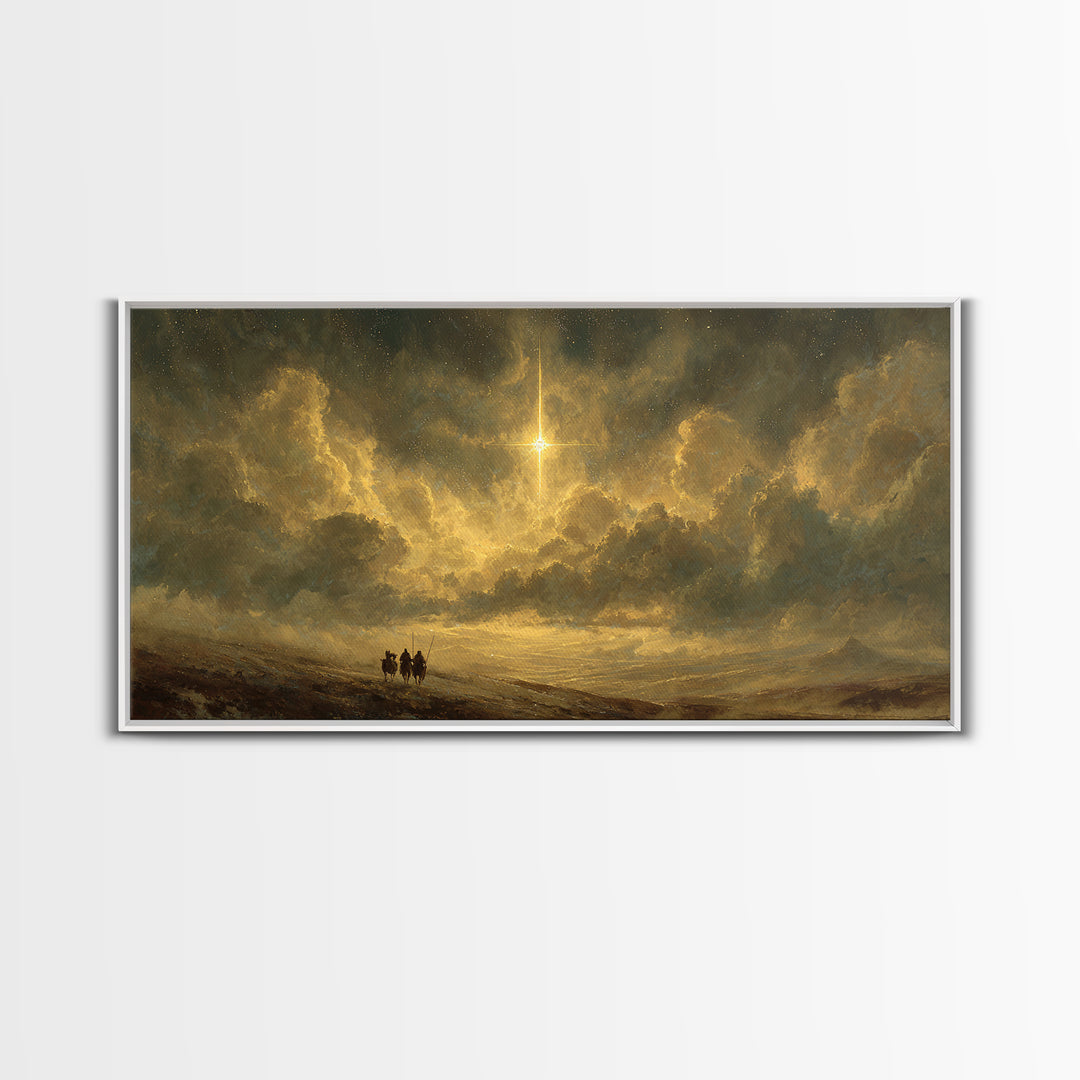 Journey By Starlight, Framed Canvas Print, Christian Art Painting, Moody Christmas Art, Christmas Wall Art, Christian Art Print
