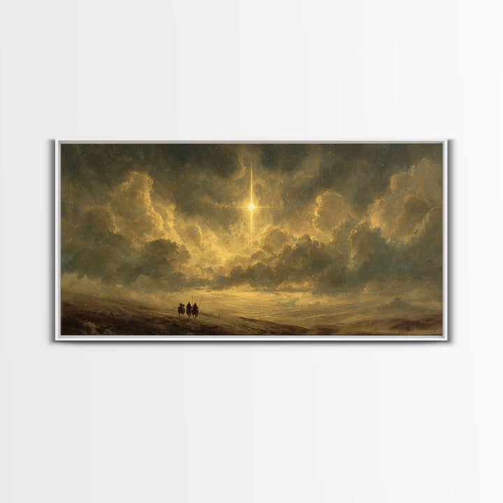 Journey By Starlight, Framed Canvas Print, Christian Art Painting, Moody Christmas Art, Christmas Wall Art, Christian Art Print