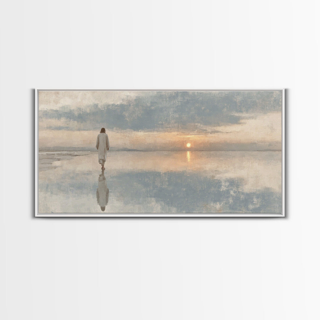 Silent Footsteps – Framed Canvas Print | Christian Art Print | Christian Wall Art | Minimalist Christian Art | Jesus Painting | Christian D