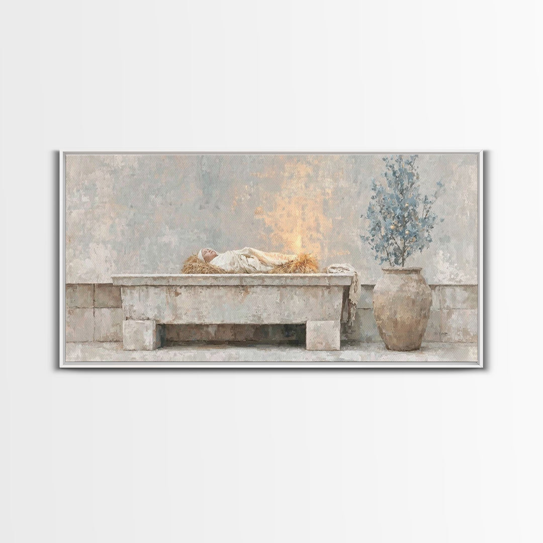 Nativity Dawn – Framed Canvas Print | Christian Christmas Art | Christmas Wall Art | Jesus Christmas Art | Christian Art Canvas | Christmas