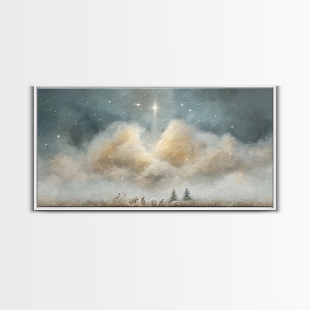 Shepherds Beneath Glory – Framed Canvas Print – Christian Christmas Art – Christian Art Work – Christmas Canvas Wall Art – Christian Decor