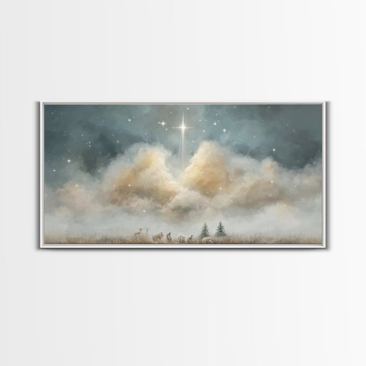 Shepherds Beneath Glory – Framed Canvas Print – Christian Christmas Art – Christian Art Work – Christmas Canvas Wall Art – Christian Decor
