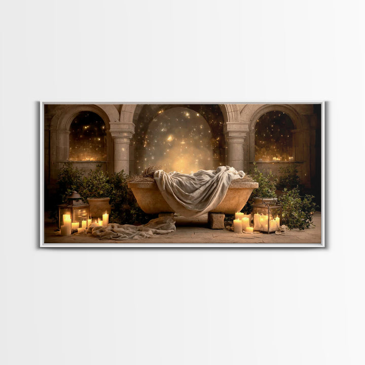 Holy Night Cradle – Framed Canvas Print – Christmas Wall Art – Christian Art Canvas – Christian Christmas Art – Christian Gift Ideas