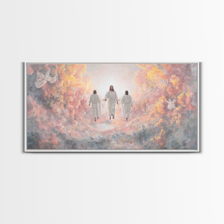 Celestial Gathering – Framed Canvas Print – Christian Art Print – Jesus Painting – Christian Wall Art – Christian Christmas Art – Modern Ch