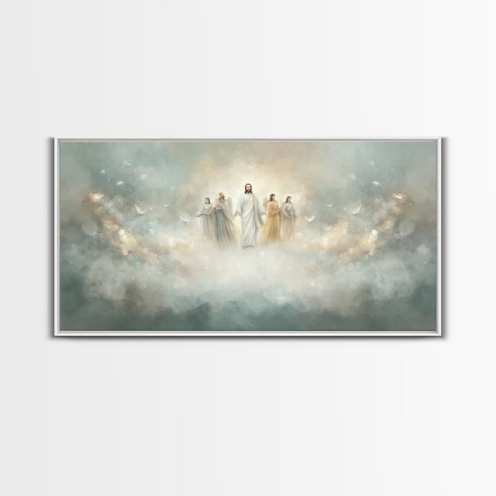 Clouds Of Glory, Framed Canvas Print, Christian Art Canvas, Jesus Painting, Christian Wall Art, Christian Christmas Decor, Modern Christian