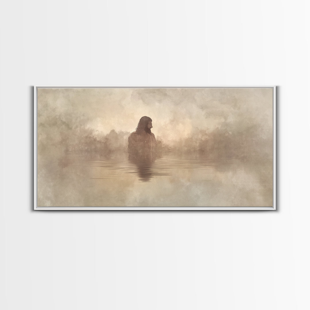 Solitude In Mist – Framed Canvas Print – Christian Art Print – Minimalist Christian Art – Jesus Painting – Christian Wall Art – Modern Chri