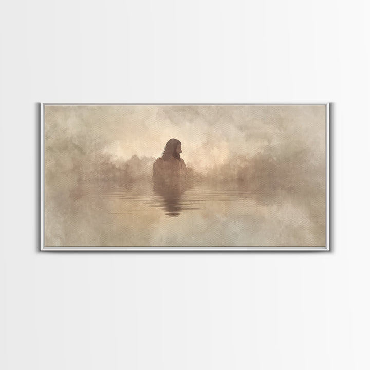 Solitude In Mist – Framed Canvas Print – Christian Art Print – Minimalist Christian Art – Jesus Painting – Christian Wall Art – Modern Chri