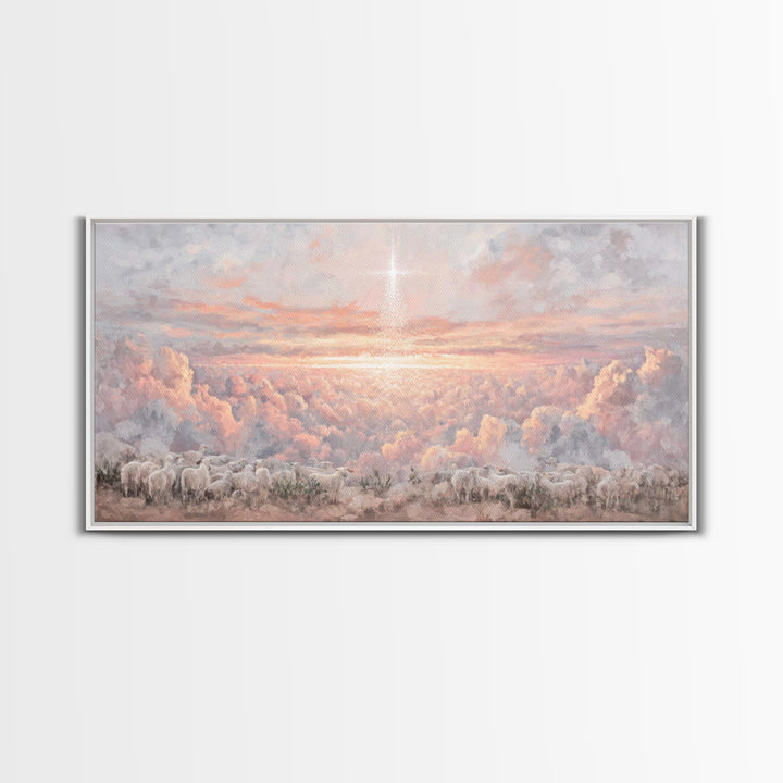 Shepherds Of Dawn - Framed Canvas Print - Christian Art Print - Christmas Wall Art - Modern Christmas Art - Christian Gift Ideas