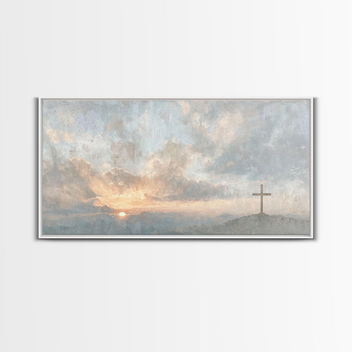 Cross At Dawn – Framed Canvas Print – Christian Wall Art – Christian Art Canvas – Christian Christmas Art – Subtle Christian Art – Christia