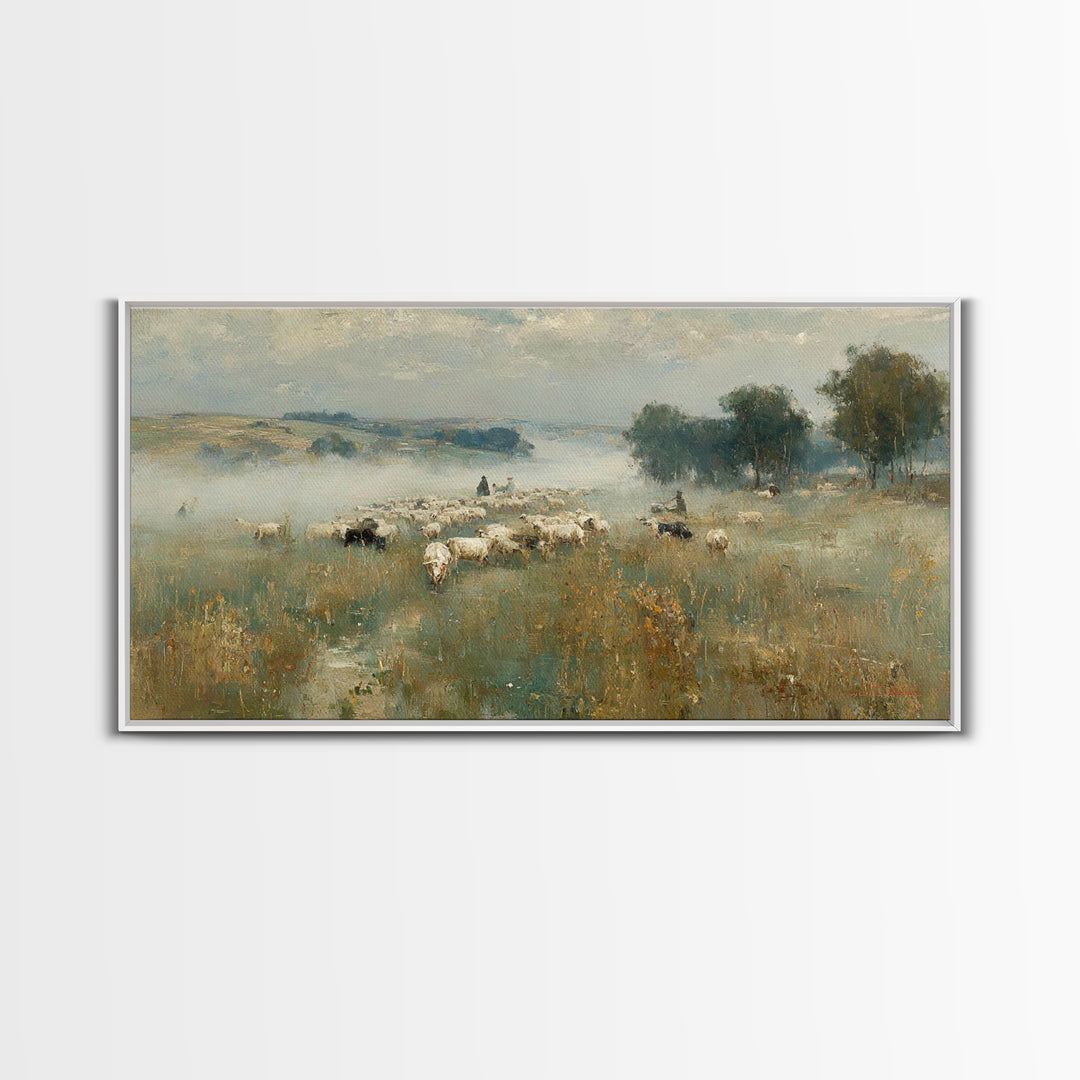 Pastoral Morning Peace - Framed Canvas Print - Christian Paintings - Christian Wall Art - Christmas Art Prints - Subtle Christian Art