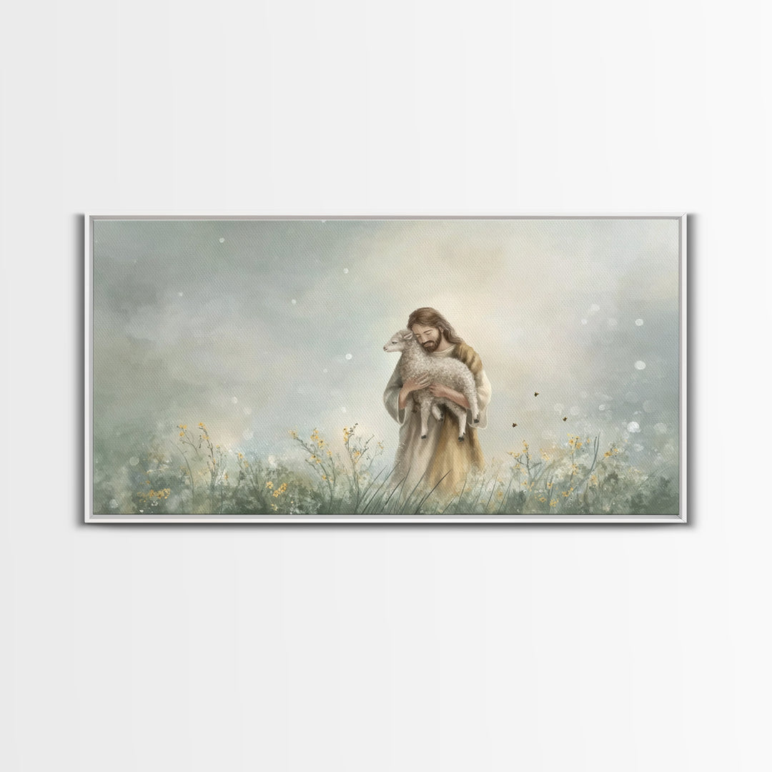 Gentle Shepherd Peace - Framed Canvas Print - Christian Art Print - Modern Christian Art - Jesus Painting - Subtle Christian Art