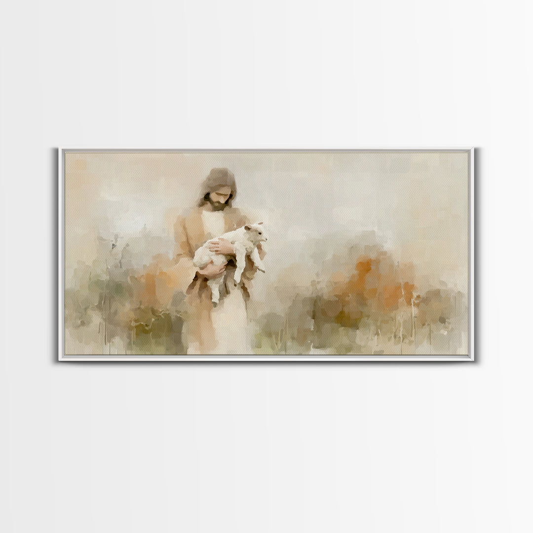 Pastoral Mercy Light - Framed Canvas Print - Christian Wall Art - Large Christian Painting - Jesus Canvas Art - Christian Decor
