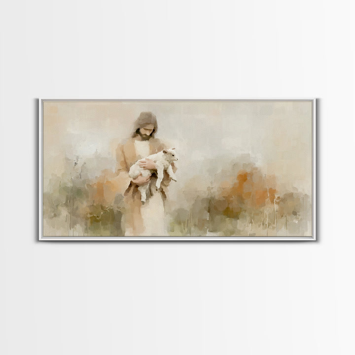 Pastoral Mercy Light - Framed Canvas Print - Christian Wall Art - Large Christian Painting - Jesus Canvas Art - Christian Decor