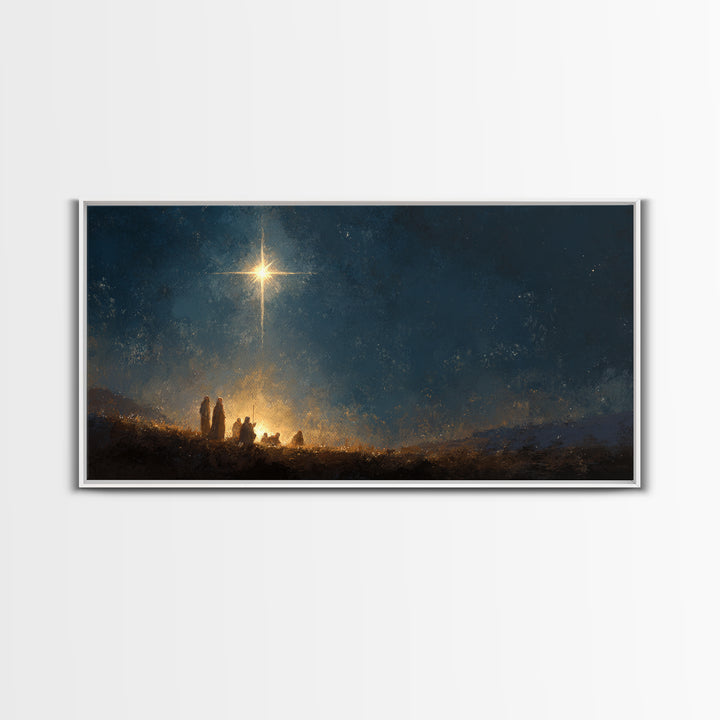 Night Of Promise - Framed Canvas Print - Christian Art Painting - Moody Christmas Art - Christian Christmas Decor - Christian Wall Art