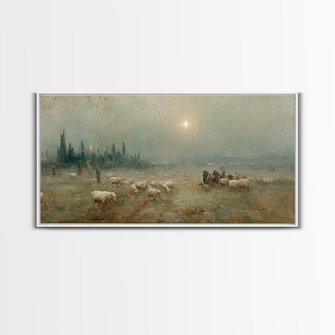Shepherds’ Vigil – Framed Canvas Print – Christian Art – Christmas Canvas Wall Art – Christian Wall Art – Vintage Christmas Art – Christmas