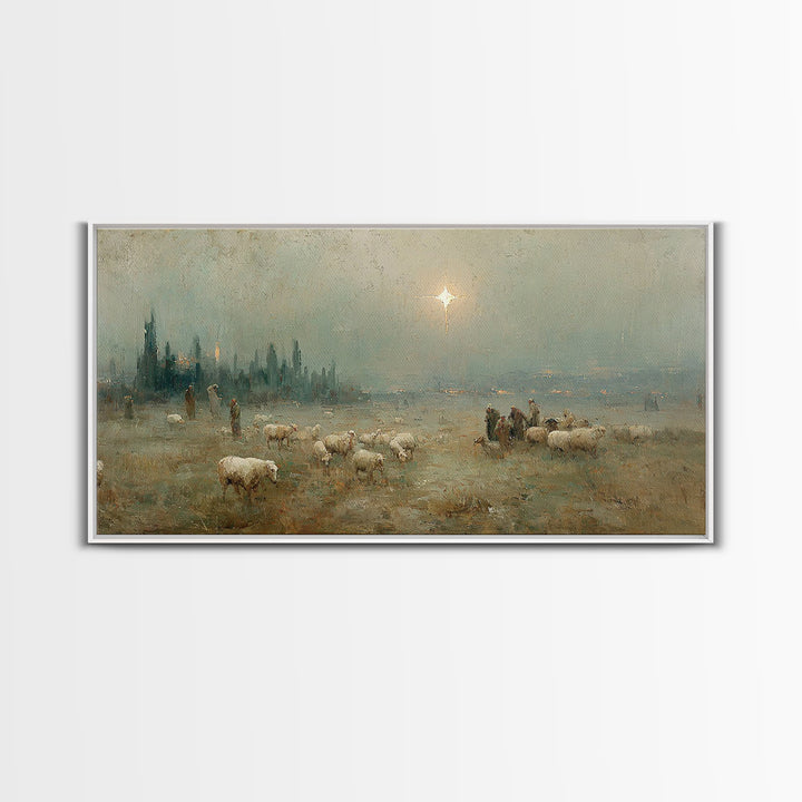 Shepherds’ Vigil – Framed Canvas Print – Christian Art – Christmas Canvas Wall Art – Christian Wall Art – Vintage Christmas Art – Christmas