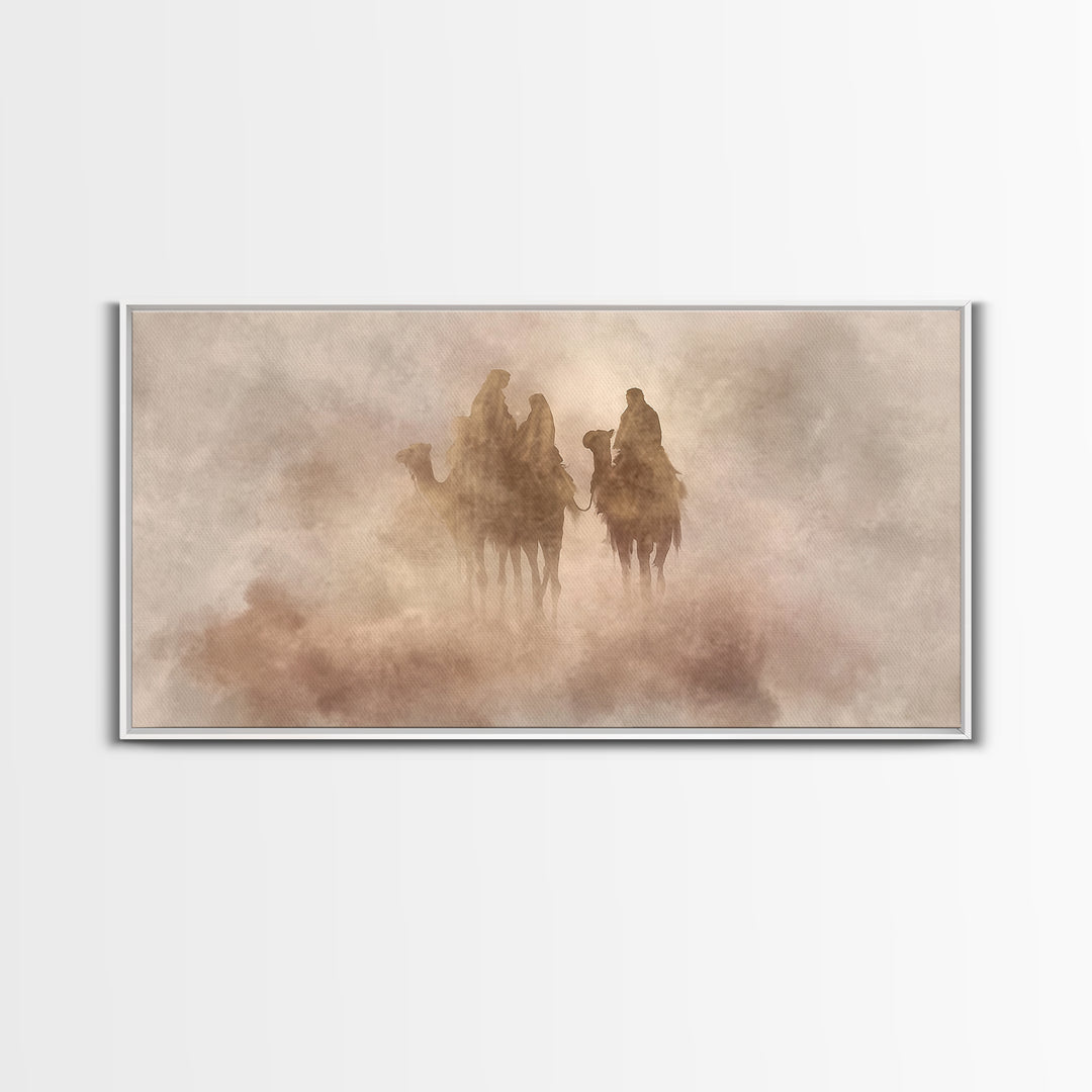 Desert Pilgrims – Framed Canvas Print – Christian Art Canvas – Christian Christmas Art – Moody Christian Art – Christmas Wall Art – Modern