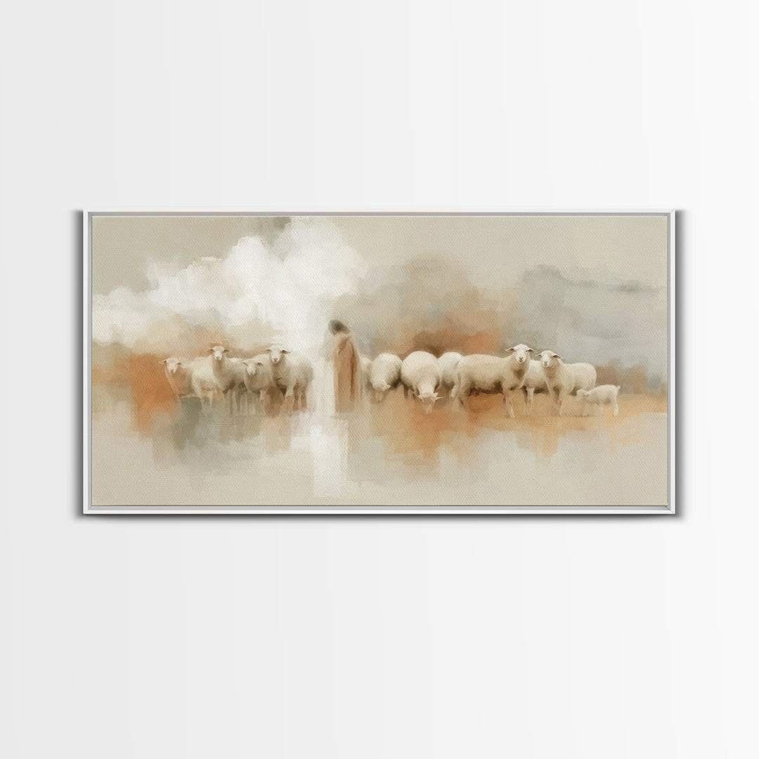 Gentle Shepherd Watch - Framed Canvas Print - Christian Art Work - Christian Art Canvas - Christmas Art Framed - Christian Decorations