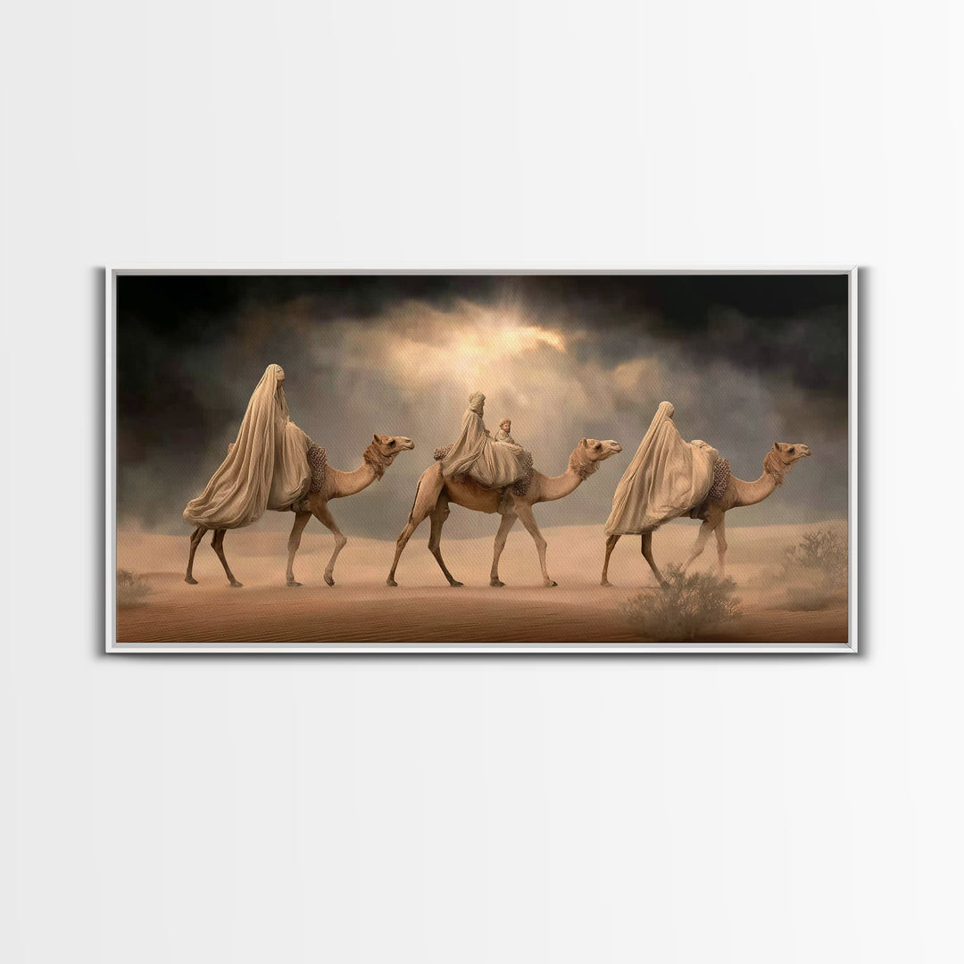 Camel Procession, Framed Canvas Print, Christian Art Canvas, Christian Wall Art, Christmas Art, Christian Christmas Decor, Jesus Painting