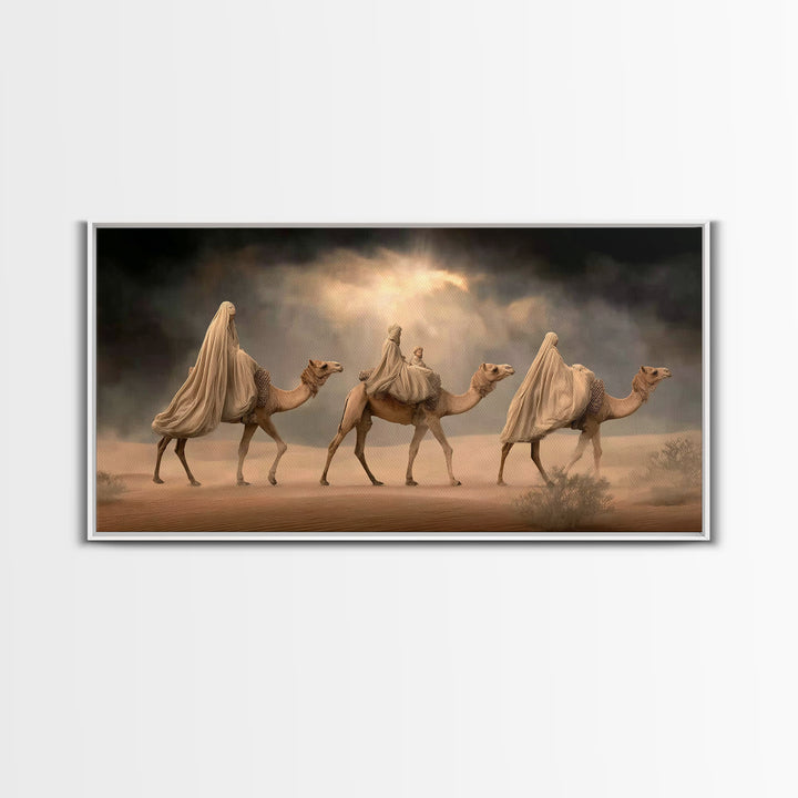 Camel Procession, Framed Canvas Print, Christian Art Canvas, Christian Wall Art, Christmas Art, Christian Christmas Decor, Jesus Painting