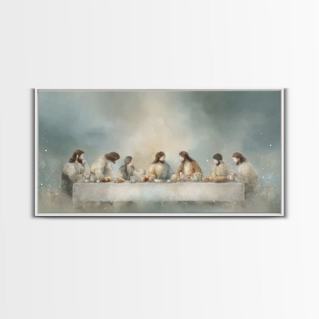 Sacred Supper Light, Framed Canvas Print, Christian Art Canvas, Christian Wall Art, Modern Christian Art, Jesus Painting, Christmas Art Pri