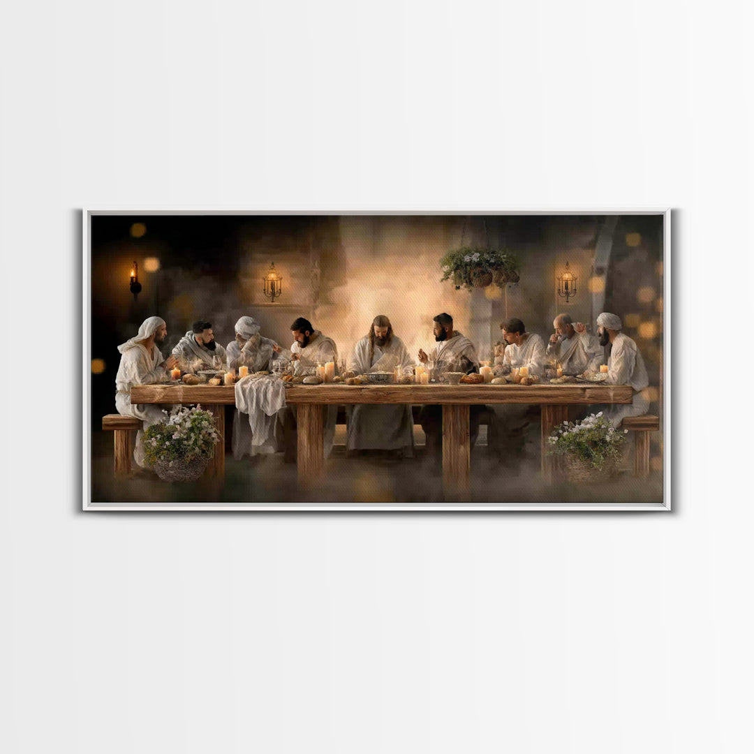Desert Supper Glow, Framed Canvas Print, Christian Wall Art, Christian Art Canvas, Jesus Painting, Christian Christmas Art, Modern Christia