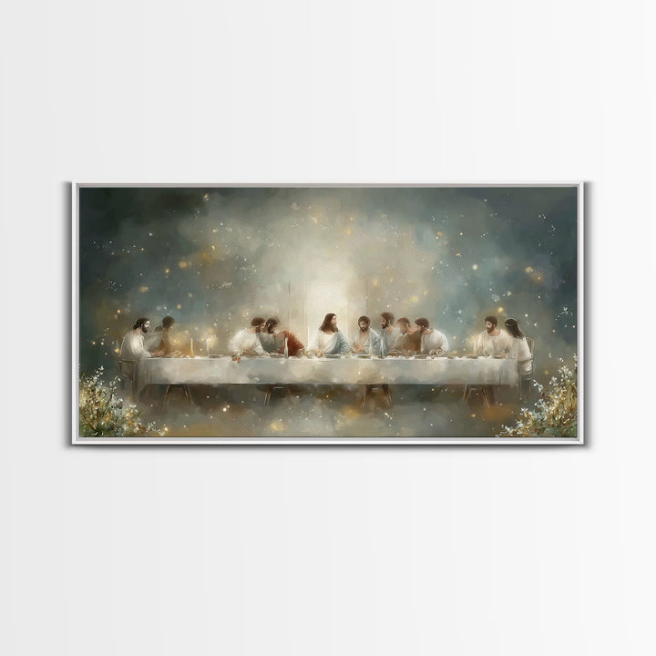 Luminous Last Supper – Framed Canvas Print – Christian Wall Art – Christian Art Print – Jesus Painting – Christmas Art Prints – Modern Chri