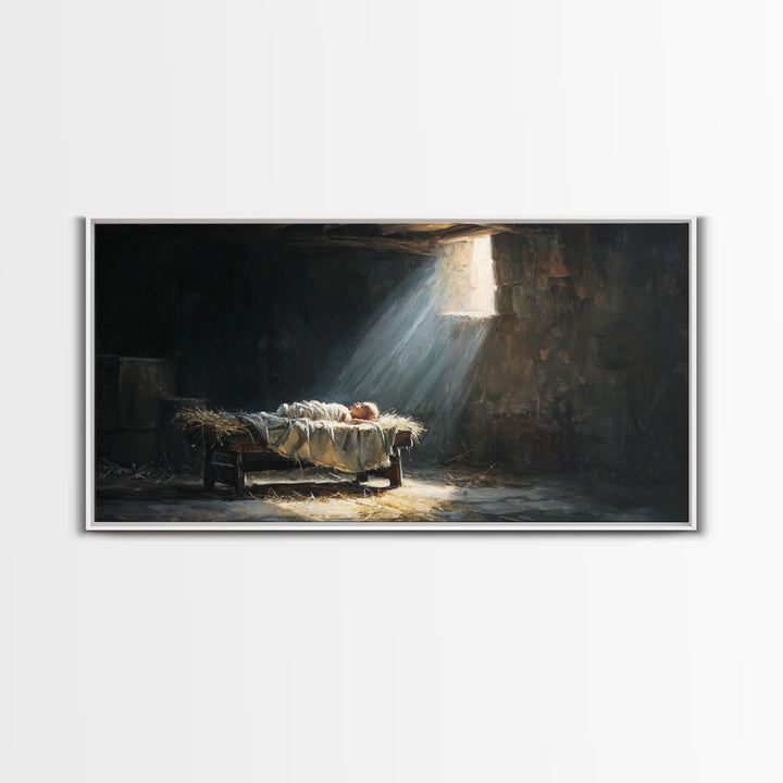 Manger Light Dawn | Framed Canvas Print | Christian Christmas Art | Christian Art Canvas | Christian Wall Art | Birth Of Jesus Painting | C