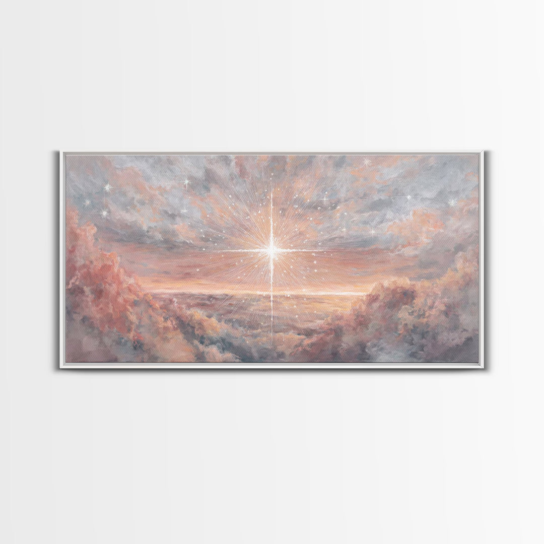 Divine Welcome, Framed Canvas Print, Christian Art Prints, Christian Wall Art, Jesus Painting, Large Christian Painting, Christian Christma