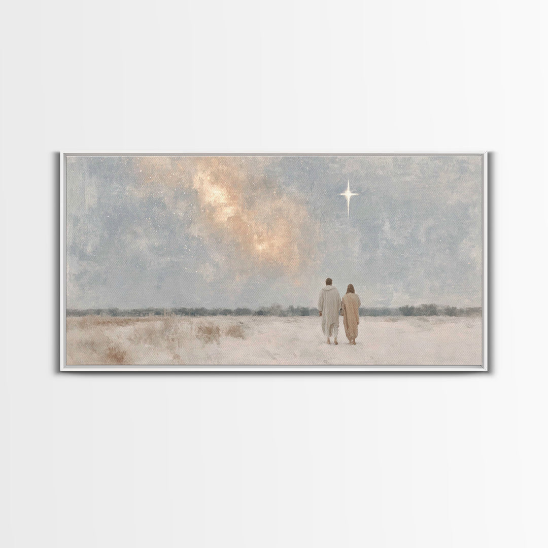 Walking By Starlight – Framed Canvas Print – Christian Wall Art – Minimalist Christian Art – Christian Art Print – Christian Christmas Art