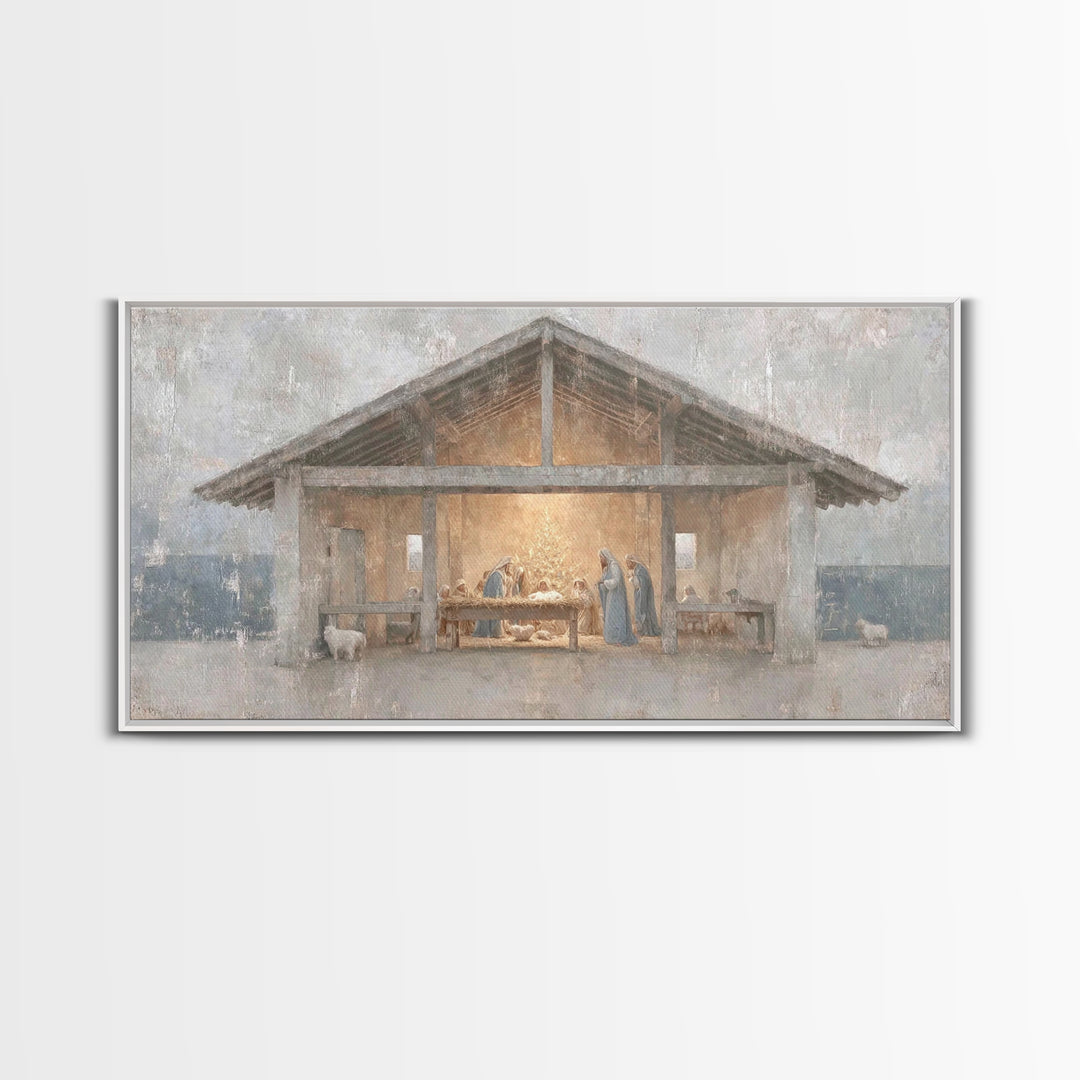 Silent Adoration – Framed Canvas Print – Christian Art Print – Christian Wall Art – Jesus Christmas Art – Christmas Art Work – Framed Chris