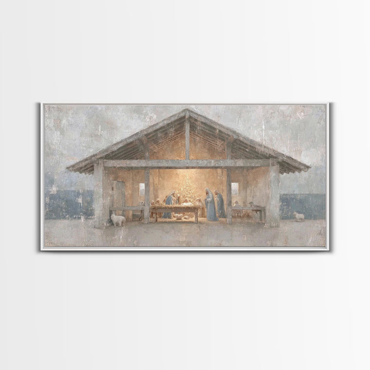 Silent Adoration – Framed Canvas Print – Christian Art Print – Christian Wall Art – Jesus Christmas Art – Christmas Art Work – Framed Chris