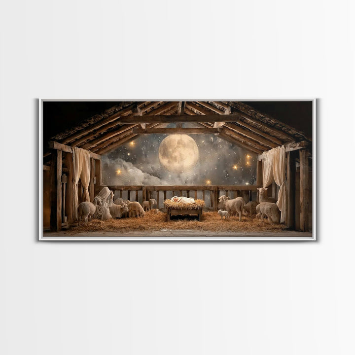 Sacred Night Peace – Framed Canvas Print – Christmas Wall Art – Christian Art Canvas – Jesus Painting – Christian Christmas Art – Christian
