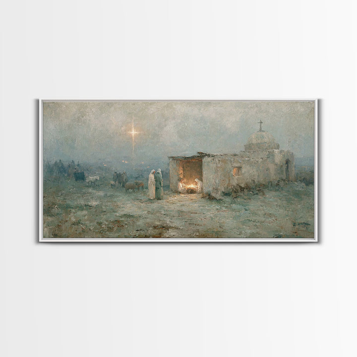 Sacred Night Refuge – Framed Canvas Print – Christian Art Canvas – Jesus Painting – Christmas Art – Christian Christmas – Christian Decor