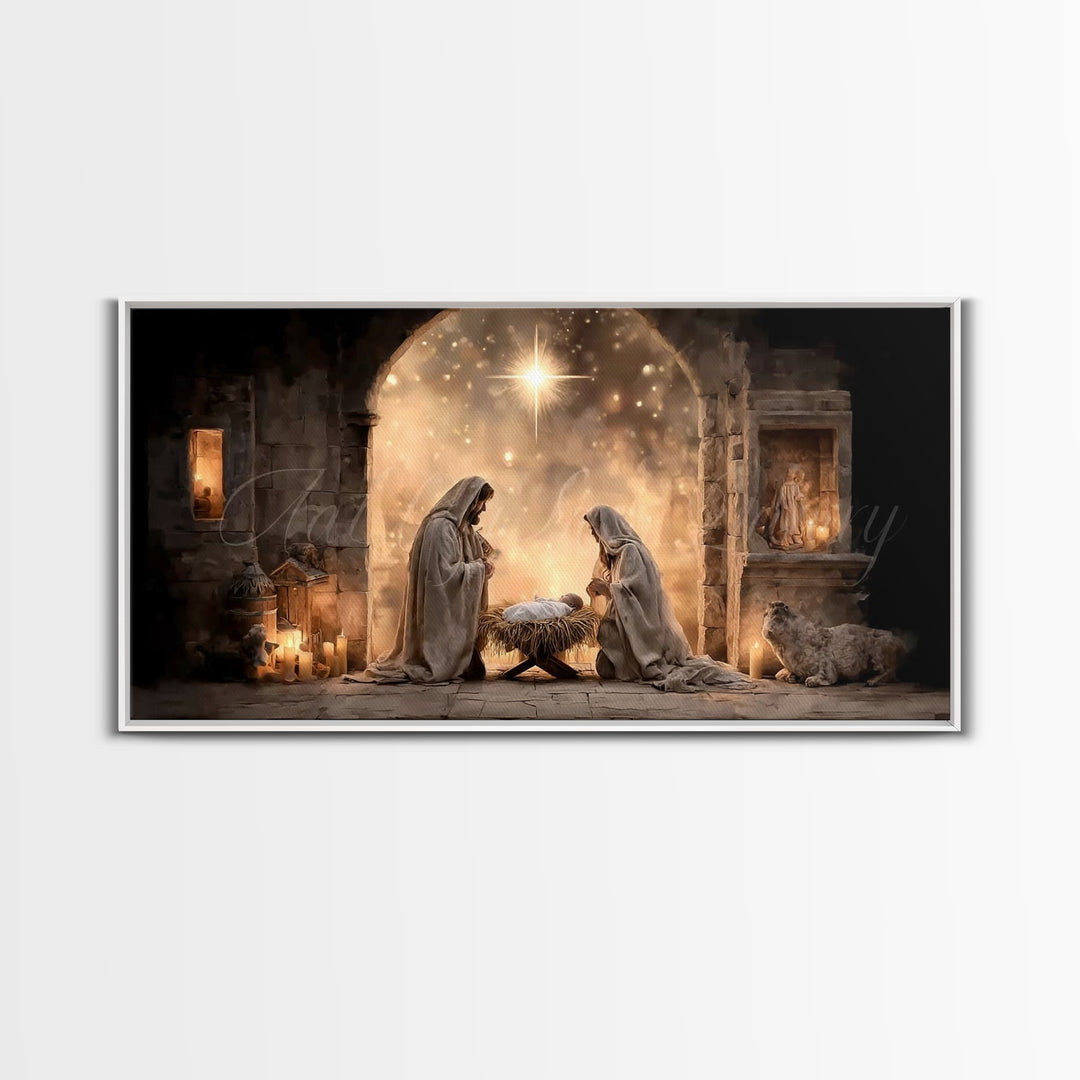 Radiant Manger Hope – Framed Canvas Print – Christian Christmas Art – Christian Art Canvas – Jesus Painting – Framed Christmas Art – Christ