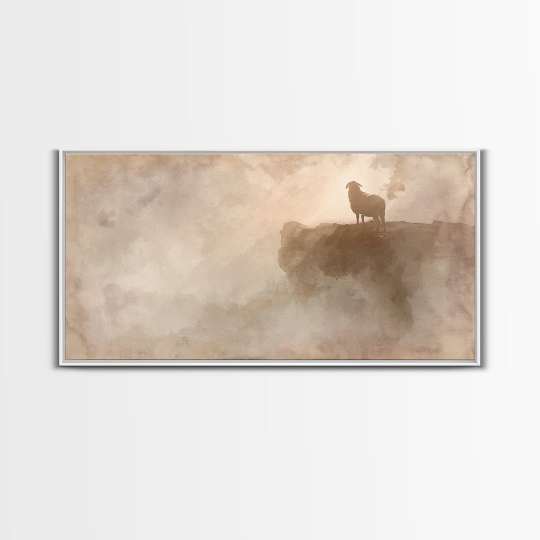 Cliffside Lamb Watch, Framed Canvas Print, Christian Art Canvas, Christian Wall Art, Subtle Christian Art, Christian Gift Ideas, Pastoral S