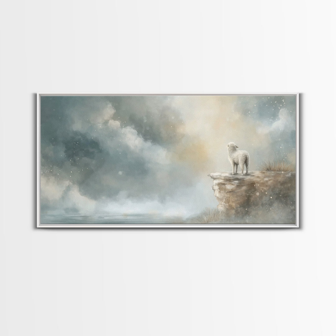 Shepherd Mist Dawn - Framed Canvas Print - Christian Art Prints - Christian Decor - Christian Christmas Art - Subtle Christian Art - Christ