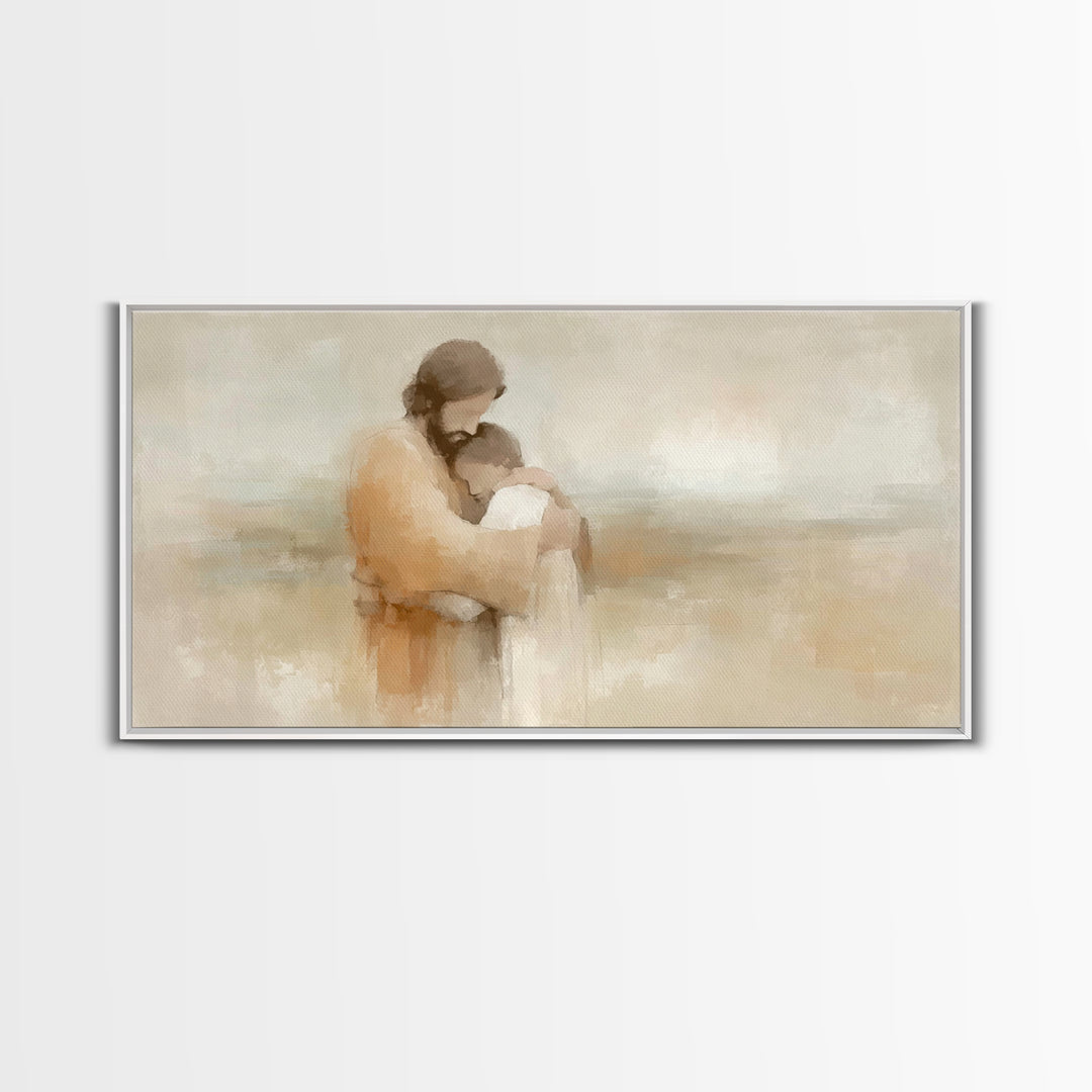 Graceful Embrace - Framed Canvas Print - Jesus Painting - Christian Wall Art - Christian Art Canvas - Christian Decor - Christian Christmas