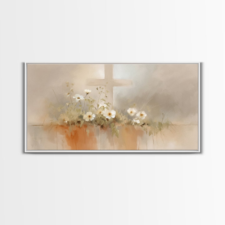 Peaceful Cross Light – Framed Canvas Print – Christian Wall Art – Minimalist Christian Art – Christian Art Print – Subtle Christian Paintin