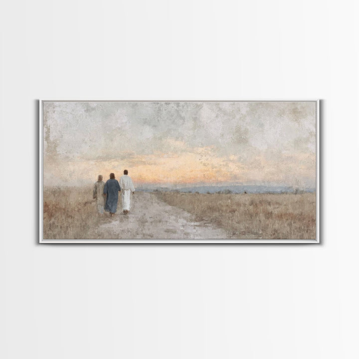 Soft Horizon Walk, Framed Canvas Print, Christian Wall Art, Christian Art Print, Jesus Painting, Christian Canvas Art, Christian Gift