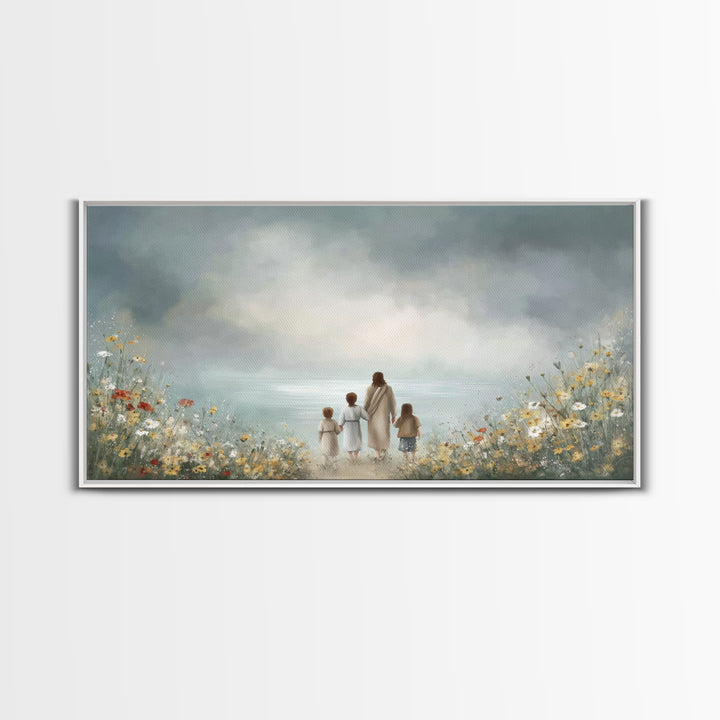 Heaven’s Meadow – Framed Canvas Print – Christian Art Canvas – Christian Wall Art – Jesus Painting – Christian Christmas Decor – Christian
