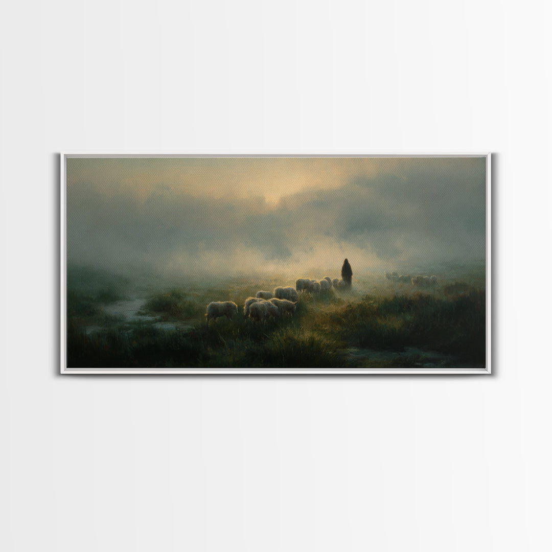 Quiet Pastures – Framed Canvas Print – Christian Wall Art – Jesus Painting – Christian Christmas Art – Christian Art Canvas – Christmas Wal