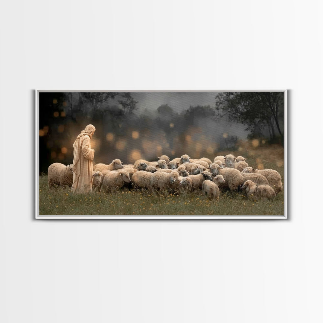 Shepherd’s Vigil – Framed Canvas Print – Jesus Painting – Christian Wall Art – Christian Christmas Art – Christian Art Canvas – Moody Chris